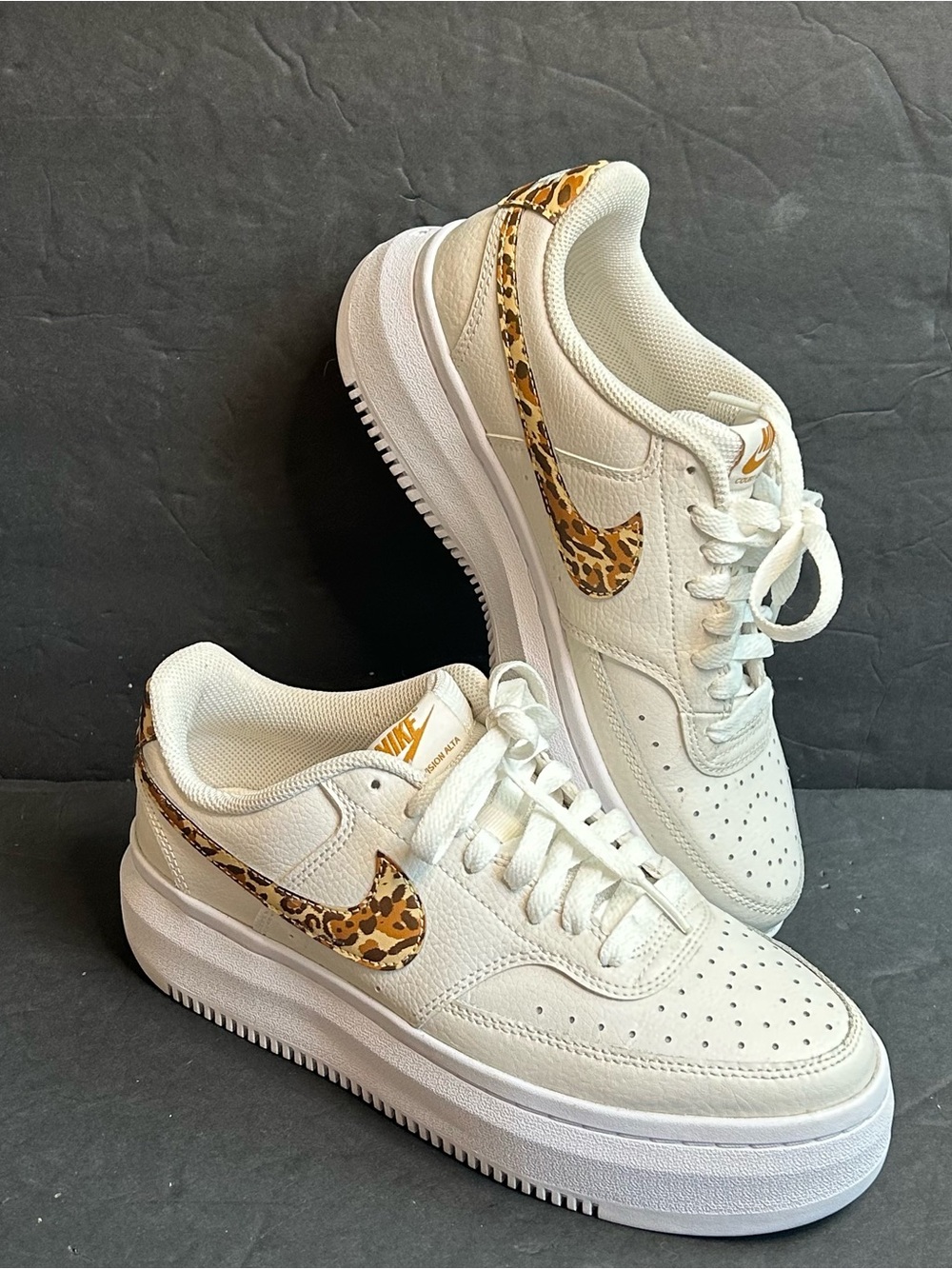 Nike Court Vision Alta Women's White Leopard Platform Sneakers Size 8.5.